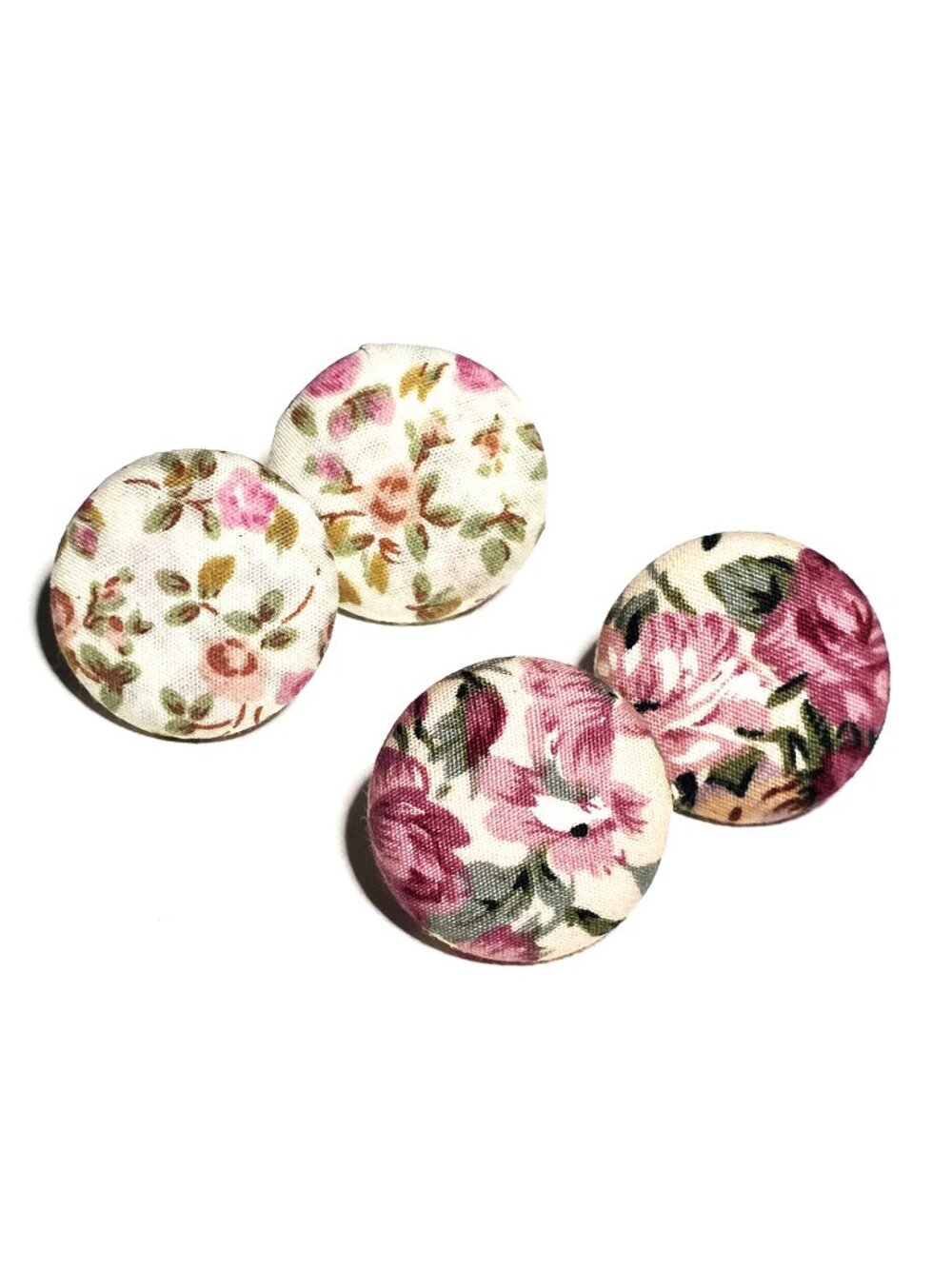 Pink floral cottagecore round fabric earrings